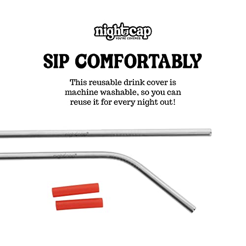 NightCap Straw Kit - The Eco Friendly Complement to Your NightCap with 2 Reusable Stainless Steel Straws, Straw Brush, Carrying Pouch, and 2 Silicone Tips - Ideal Drinking Straws for Home and Travel