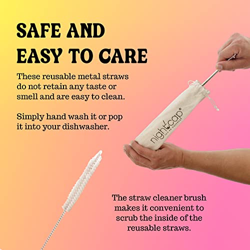 NightCap Straw Kit - The Eco Friendly Complement to Your NightCap with 2 Reusable Stainless Steel Straws, Straw Brush, Carrying Pouch, and 2 Silicone Tips - Ideal Drinking Straws for Home and Travel