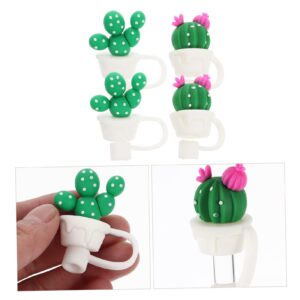 Zerodeko 4pcs Cactus Straw Plugs Silicone Drinking Straws Drinking Straw Caps Reusable Silicone Straw Caps Drinking Pipe Cover Cute Straw Topper Straw Tip Cover Straw Protectors Green Pvc