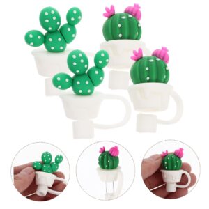 Zerodeko 4pcs Cactus Straw Plugs Silicone Drinking Straws Drinking Straw Caps Reusable Silicone Straw Caps Drinking Pipe Cover Cute Straw Topper Straw Tip Cover Straw Protectors Green Pvc