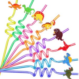 dinosaur party favors dinosaur reusable straws for birthday party supplies with cleaning brush (24pcs)