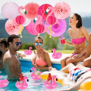 97 Pieces Flamingo Party Decorations Set, Including 36 Inflatable Drink Floats 50 Pink Flamingo Straws 11 Pink Flamingo Party Decorations Reusable Pool Drink Holder Plastic Drinking Straws for Party