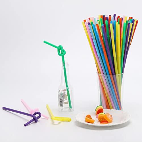 400 Pcs Colorful Flexible Plastic Drinking Straws Individual Package Disposable Bendy Straws 10.23" Extra Long Fancy Straws for Drink