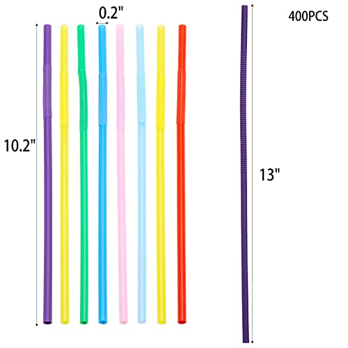 400 Pcs Colorful Flexible Plastic Drinking Straws Individual Package Disposable Bendy Straws 10.23" Extra Long Fancy Straws for Drink
