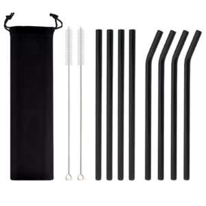 jashii 8pcs black glass straws, reusable crystal drinking straws glass colorful, shatter resistant with 2 cleaning brush for smoothies milkshakes juices boba teas(7.87''x0.3'')