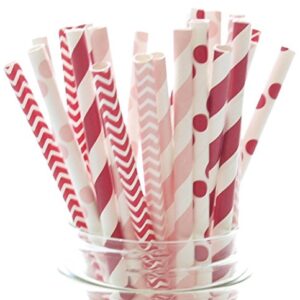 Valentines Day Party Paper Straws | 25 Pack | Red and Pink Premium Paper Straws | Party Supplies and Decor