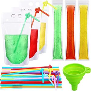 drink pouches for adults and popsicle bags with straws, 50 pcs smoothie ice pop bags, 30 pcs hand-held reclosable drink bags, 30 pcs straws & funnel