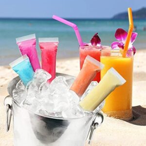 Drink Pouches for Adults and Popsicle Bags with Straws, 50 Pcs Smoothie Ice Pop Bags, 30 Pcs Hand-Held Reclosable Drink Bags, 30 Pcs Straws & Funnel