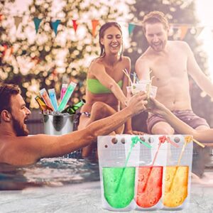 Drink Pouches for Adults and Popsicle Bags with Straws, 50 Pcs Smoothie Ice Pop Bags, 30 Pcs Hand-Held Reclosable Drink Bags, 30 Pcs Straws & Funnel