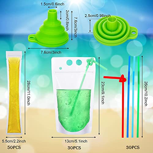 Drink Pouches for Adults and Popsicle Bags with Straws, 50 Pcs Smoothie Ice Pop Bags, 30 Pcs Hand-Held Reclosable Drink Bags, 30 Pcs Straws & Funnel