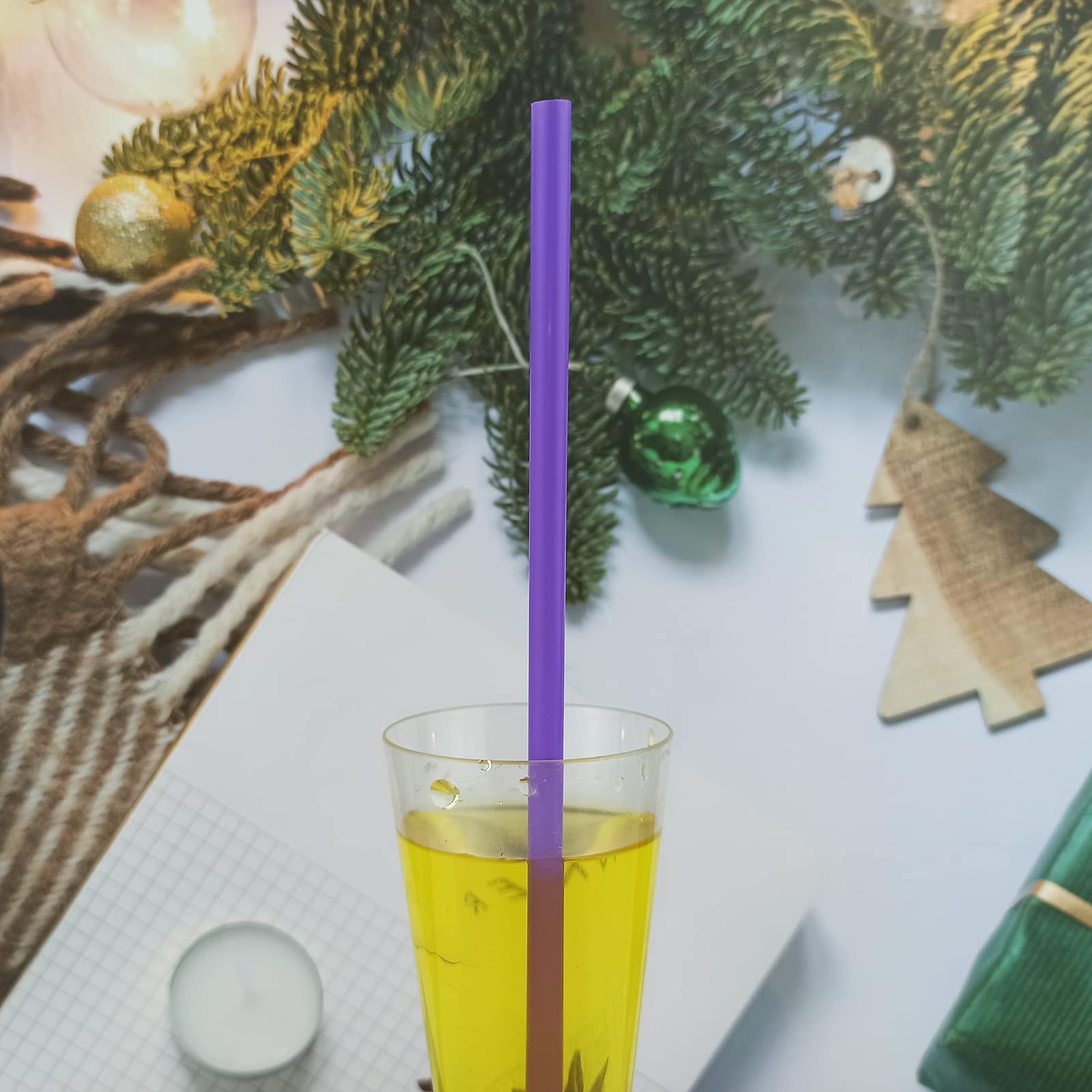 200PCS 10.2 Inches Disposable Decorative Purple Plastic Straws for Birthday Wedding Cocktail Party Supplies (0.23 * 10.2inch) (Purple)