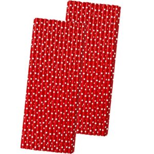 red and white paper straws - polka dot straws - 7.75 inches - 50 pack