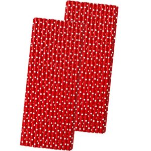 Red and White Paper Straws - Polka Dot Straws - 7.75 Inches - 50 Pack