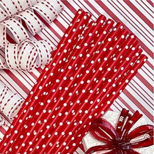 Red and White Paper Straws - Polka Dot Straws - 7.75 Inches - 50 Pack