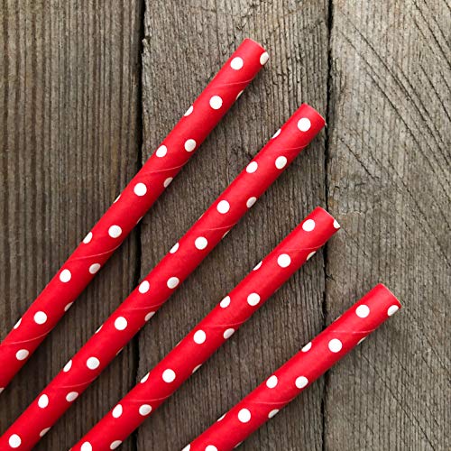 Red and White Paper Straws - Polka Dot Straws - 7.75 Inches - 50 Pack