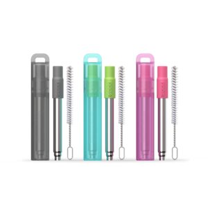 Zoku Reusable Pocket Straw, Telescopic Stainless Steel Drinking Straw with Silicone Mouthpiece, Adjustable to 9 Inches, Teal