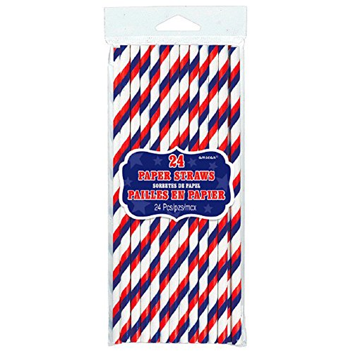 Patriotic Red, White & Blue Paper Straws 24ct