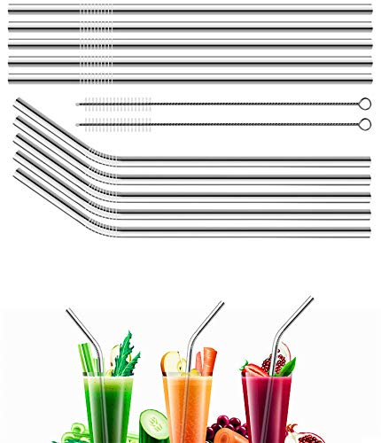 Sunwinc Reusable Metal Straws in Bulk 100 Pieces,8.5'' x 6mm Stainless Steel Straws for 20oz 30oz Tumbler Yeti Cup,Curved Bent Metal Drinking Straws Bulk For Wholesale (100pcs All Bent -8.5" Silver)