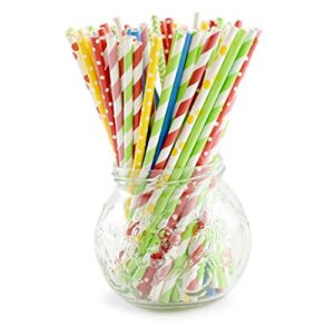 norpro paper drinking straws, fiesta (200 pack), 100% biodegradable-assorted colors & patterns, multicolor
