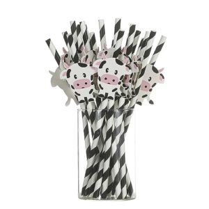 set of 20, cow biodegradable paper straws,holy cow i'm one,cow birthday party striped decorative straws