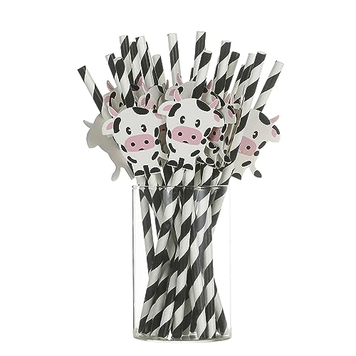 Set of 20, Cow Biodegradable Paper Straws,holy cow i'm one,Cow Birthday Party Striped Decorative Straws