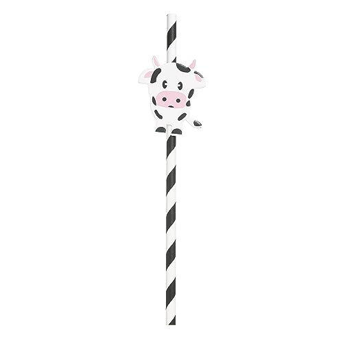 Set of 20, Cow Biodegradable Paper Straws,holy cow i'm one,Cow Birthday Party Striped Decorative Straws