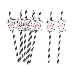 Set of 20, Cow Biodegradable Paper Straws,holy cow i'm one,Cow Birthday Party Striped Decorative Straws