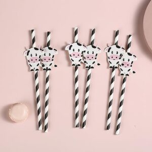 Set of 20, Cow Biodegradable Paper Straws,holy cow i'm one,Cow Birthday Party Striped Decorative Straws