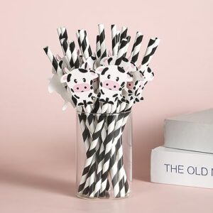 Set of 20, Cow Biodegradable Paper Straws,holy cow i'm one,Cow Birthday Party Striped Decorative Straws