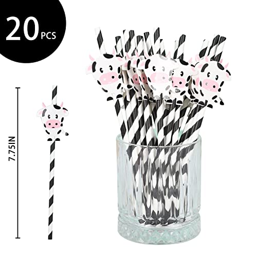 Set of 20, Cow Biodegradable Paper Straws,holy cow i'm one,Cow Birthday Party Striped Decorative Straws