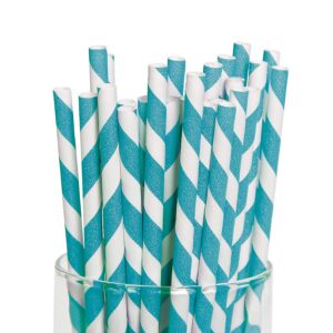 turquoise paper striped straws (24 pc)