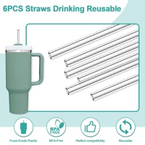 Finduat 6 Pack Replacement Straw Compatible for Stanley 40 oz 30 oz Cup Tumbler, Reusable Straws with Cleaning Brush for Stanley Adventure Travel Tumbler, Plastic Clear Straw for Stanley Accessories