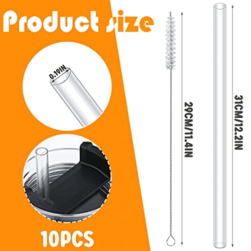 10PCS Replacement Straws for Stanley 20/30/40oz Travel Tumbler, Reusable Plastic Straws with Cleaning Brush, for Stanley Quencher Adventure, 40 oz Water Jug Accessories (30cm / 11.8inch Long)