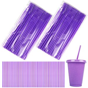 fercaish 200 pcs purple disposable plastic straws, diy creative handmade flower straws - disposable fruit juice beverage plastic straw for wedding birthday party(10.2inches)