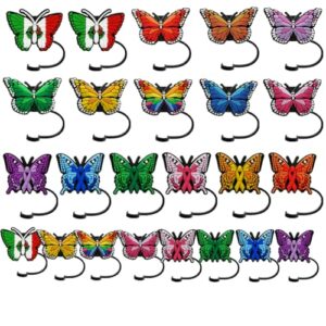 butterfly silicone straw tips cover - 16 pack colorful butterfly cool animal reusable drinking straw caps lids dust-proof straw plugs for 6-8 mm(1/4 inch) straw travel home outdoor party