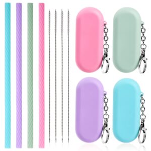 4 set reusable straws silicone drinking straws with cleaning brush and case portable reusable straws for cold or hot drinks picnic party travel outdoors