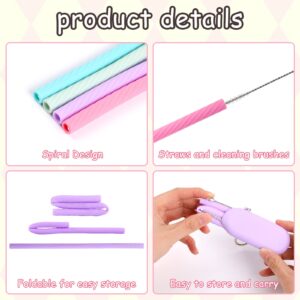 4 Set Reusable Straws Silicone Drinking Straws with Cleaning Brush and Case Portable Reusable Straws for Cold or Hot Drinks Picnic Party Travel Outdoors