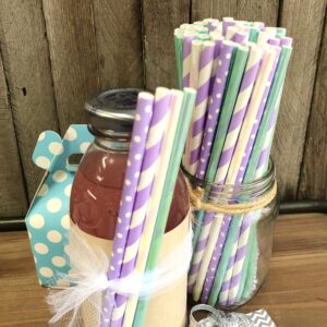 Mermaid Party Supply - Lilac Lavender Blue Green Paper Foil Drinking Straws - 7.75 Inches - 100 Pack