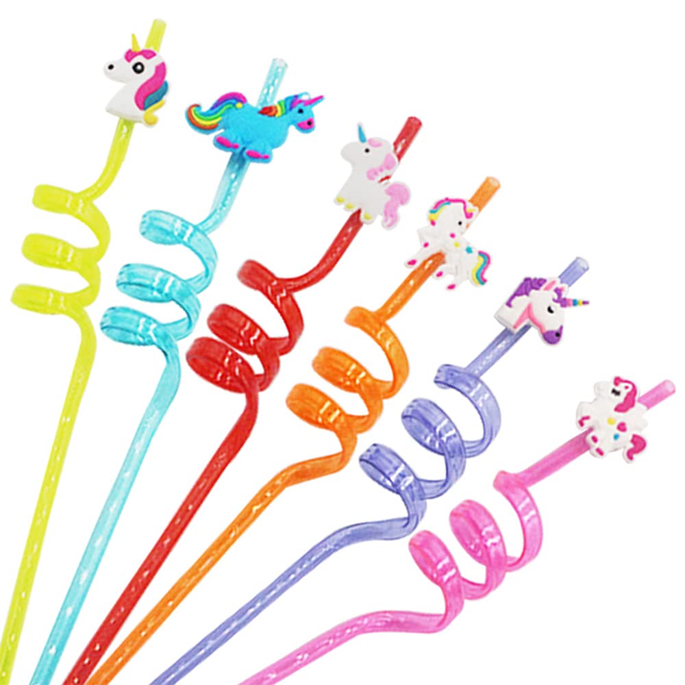 24 Pcs Reusable Drinking Straws Novelty Unicorn Party Straws Curly Hard Plastic Straws Kids Birthday Party Decorations Supplies Family Reunion Party Favors