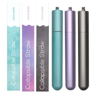 3pack eco-pals | straws drinking reusable folding straw | stainless steel straw | dishwasher safe (charcoal + seafoam +unicorn)