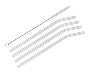 cilio reusable drinking straws including cleaning brush, curved angle, clear glass