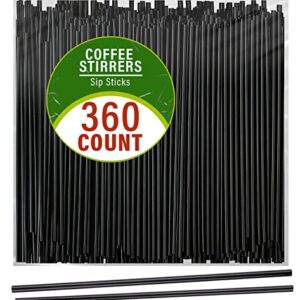 Party Bargains Disposable Coffee Stirrers 5", 360 Count, Black, Plastic Drink Stirrer Sticks, Cocktail Straws Bar Accessories, Hot Chocolate, Tea, Espresso Mixer, Cafes, Bistros, Hot Cold Beverages