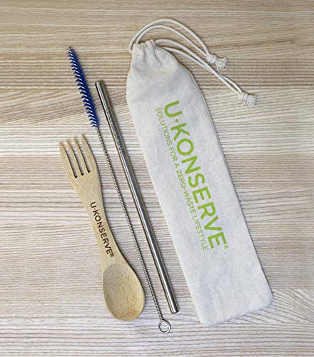 U-Konserve Cotton Drawstring Pouch for Reusable Drinking Straws, Brushes and Utensils - Carrying Case Keep Reusables Clean On the Go - Machine Washable