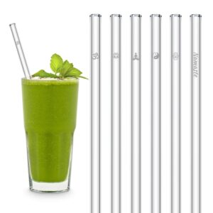 halm glass straws - yoga symbols edition - 6 reusable drinking straws with spiritual icons 20cm (8 in) - om sign, yin yang, namaste"-writing - made in germany - dishwasher safe - eco-friendly