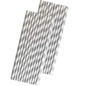 striped paper straws - silver white - christmas wedding anniversary supply - 7.75 inches - 50 pack - outside the box papers brand