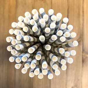 Striped Paper Straws - Silver White - Christmas Wedding Anniversary Supply - 7.75 Inches - 50 Pack - Outside the Box Papers Brand