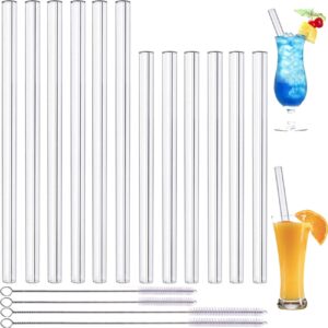 12 pack reusable glass straws set,6 straight long straws 9"x 10 mm-smoothie straws reusable,6 straight short straws 6"x 10 mm-cocktail straws,with 4 cleaning brushes to clear straws