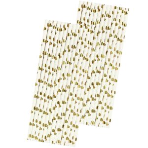 gold heart paper straws - gold and white foil - wedding supply - pack of 50