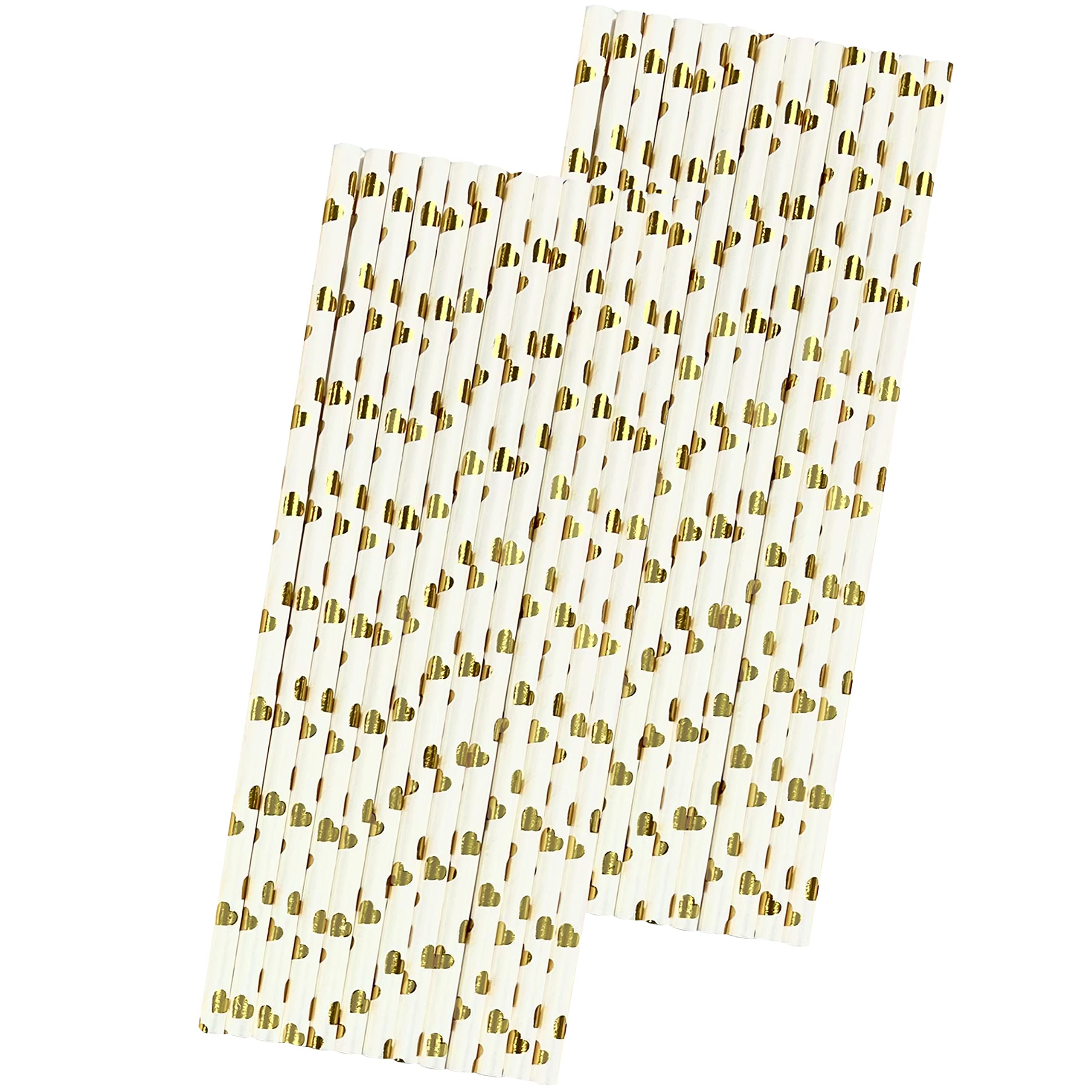 Gold Heart Paper Straws - Gold and White Foil - Wedding Supply - Pack of 50