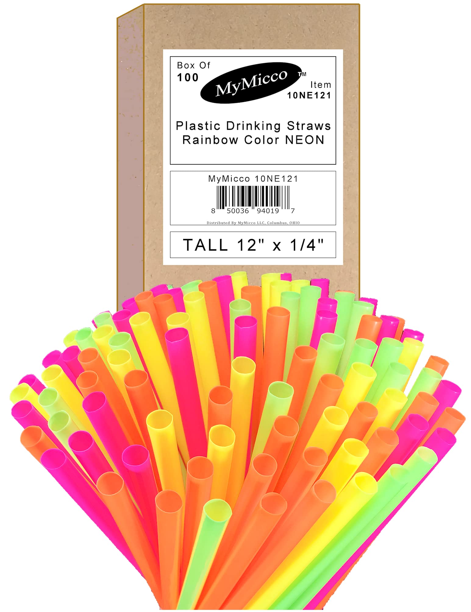 10NE121 MyMicco - 150 Giant 12" x 1/4" Neon Plastic Straws - Shakes, Shakes - Ships To You From OHIO